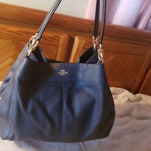 Coach navy leather shoulder bag